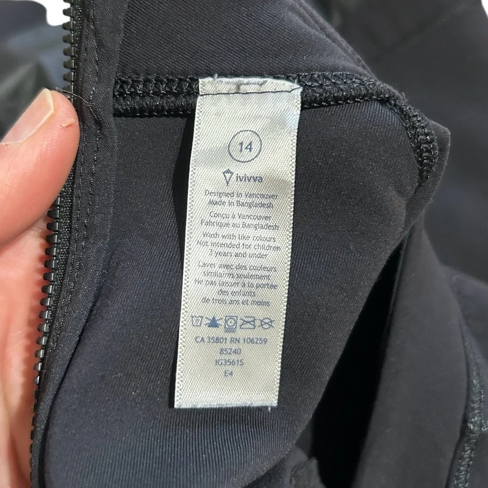 Ivivva By Lululemon Black Peplum Neoprene LS Swim Rashguard Top Pocket Sz L 14
